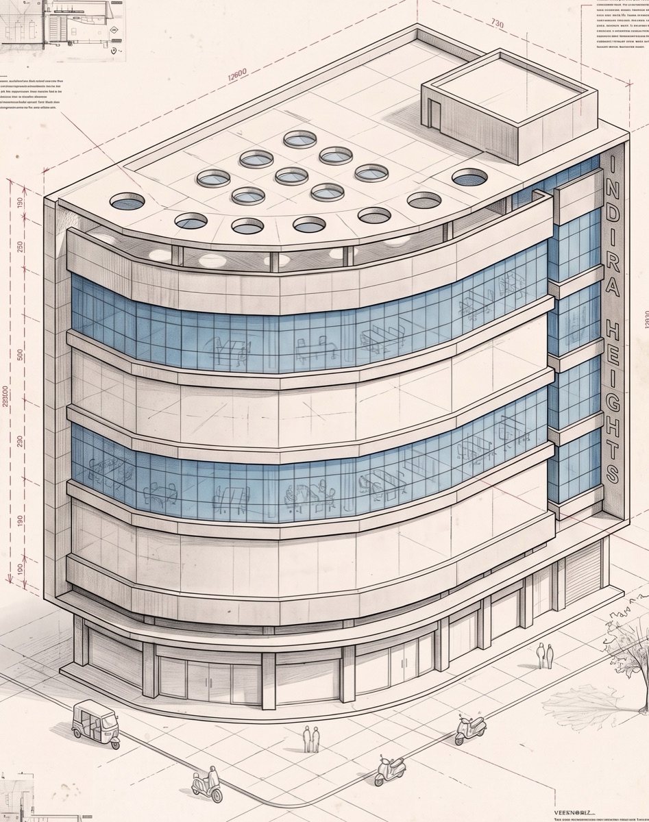 Hand-drawn elevation of the Vertex building