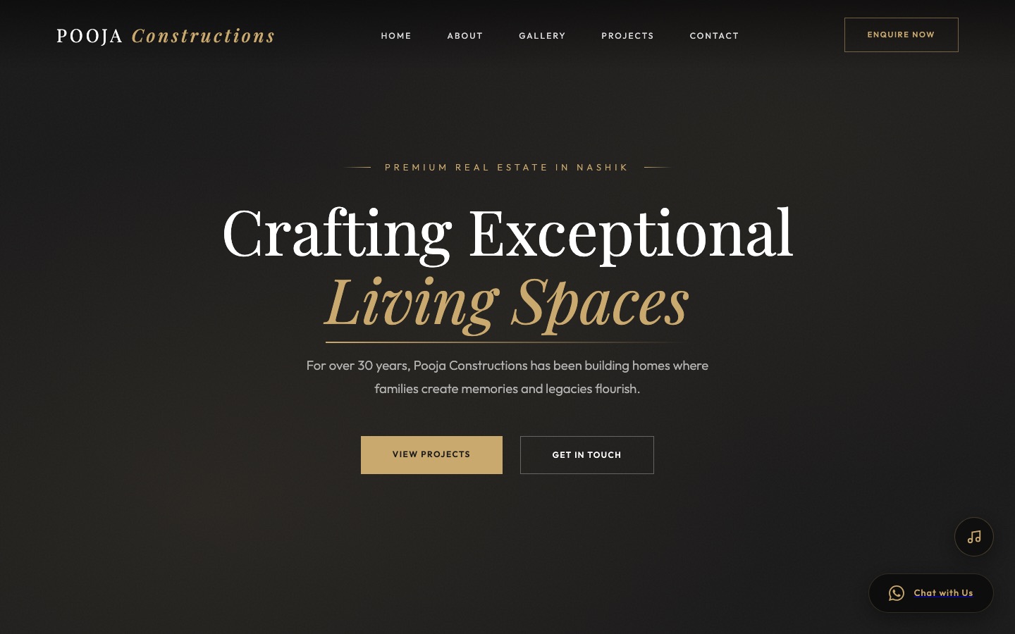 Pooja Constructions — dark luxury real estate website